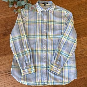 Chaps by Ralph Lauren Blue Yellow Lavender Plaid Button Down Shirt Women…